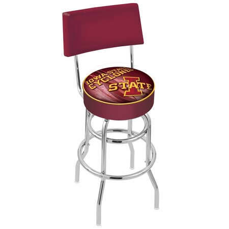 Holland Bar Stool Co 25" Chrome 2-Ring Iowa State Swivel Bar Stool, Back L7C425IowaSt-D2